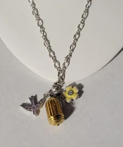 Brighton BALLADRY Silver Bird Gold Birdcage Yellow Enamel Pendants Necklace NWOT - Picture 1 of 9