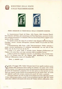 Italia 1956 Europa CEPT documento anunciando la emisión con los sellos impresos - Imagen 1 de 2
