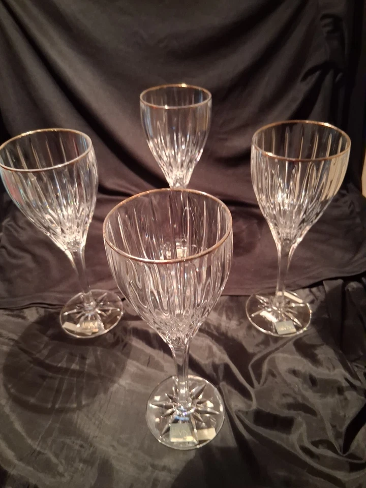 Mikasa Золотая Тиара Хрустальный Кубок Длинный Стержень 9" Высокий Вертикальная Огранка Стекло - Изображение 1 из 4