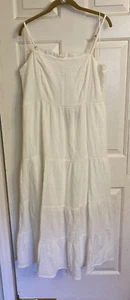 NWT Size L/XL Maxi Dress Ivory 100% Crinkle Cotton Spaghetti Straps Empire Boho - Picture 1 of 9