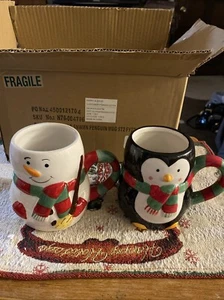 Christmas Snowman And penguin Mugs Harry And David - Picture 1 of 4