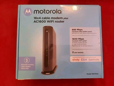 Motorola MG7540 16x4 Cable Modem Plus AC1600 Wi-Fi Router DOCSIS 3.0 Dual Band - Image 1 of 4