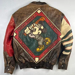 Vintage 90's Jeff Hamilton Disney Mickey Mouse Reversible Leather Bomber Jacket - Picture 1 of 11