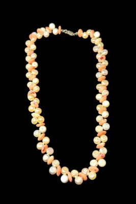 Collar con racimo de cuentas de coral y perlas rosa broche de plata de ley 925 19,5 pulgadas Foto 1 de 4