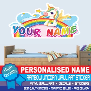 Personalised Unicorn Name Bedroom Nursery Wall Sticker Girls Kids Vinyl Wall Art - Picture 1 of 3