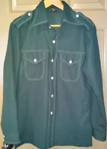 1970s Mens Green Leisure Suit Jacket Polyester Pointed Collar Western - Picture 1 of 4