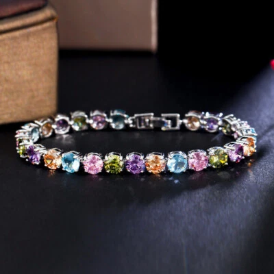New Summer Party Jewelry 6mm Pink Topaz Amethyst Gems Women Girl Silver Bracelet - Image 1 of 4