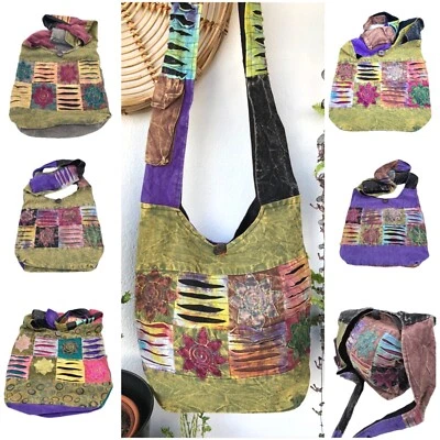 Beuteltasche Yogi-Bag Sadhu-Bag Patchwork Baumwolle stonewashed Blüten 38X36 cm - Bild 1 von 4