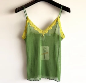 MARY GREEN 100% Jedwabnozielony Siateczka Camisole Slip Top z koronką, rozmiar SMALL - Zdjęcie 1 z 7