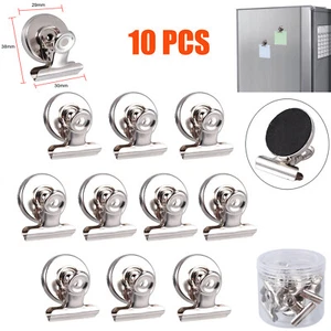 10 x Magnetic Clips Fridge Magnet Refrigerator Holder Bulldog Memo Office Chrome - Picture 1 of 12
