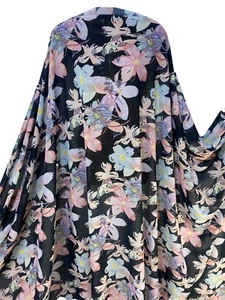 NUOVO tessuto chiffon georgette - base nera grande abito stampa floreale GRATIS P&P - Foto 1 di 9