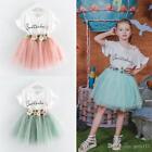 Toddler Kids Baby Girls Outfit Clothes Letter Print T-Shirt Top+Floral Skirt Set