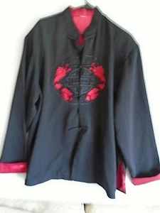Embroidered DragonChinese Style Jacket Men's Size XL Black /Red - Picture 1 of 8