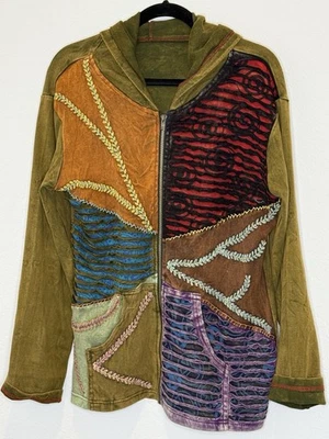 Sudadera con Capucha Patchwork XL Cremallera Completa BOLSILLOS Retro Hippie Boho Caprichoso Hada Foto 1 de 4