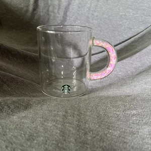 Starbucks 2022 Valentines Glitter Confetti Clear Glass Mug Pink Hearts Limited - Bild 1 von 5