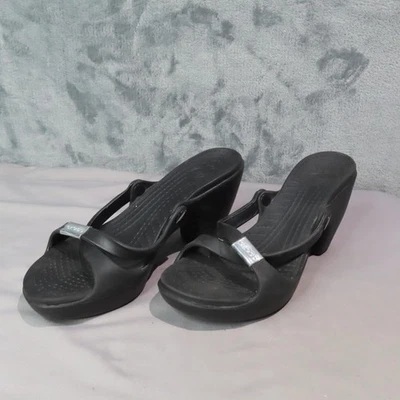 Crocs на танкетке сандалии туфли женский размер 7 черный каблук платформа слайд комфорт мулы - Изображение 1 из 4