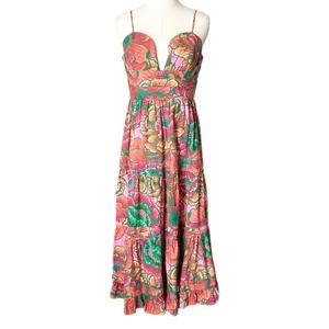 Farm Rio Beaded Spring Sleeveless Midi Dress Size Medium Tropical - Picture 1 of 6