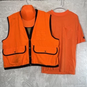 Cabela's Hunting Vest Men XL Orange Snap Dickies L Shirt & Outdoor Cap USA - Picture 1 of 20