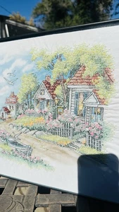 Valla de piquete costera punto de cruz Dimensions Cottages by the Sea acabada enmarcada - Imagen 1 de 12