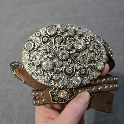 Cinturón occidental de cuero Nocona para mujer talla 34 hebilla brillante vaquera rodeo reina  Foto 1 de 4