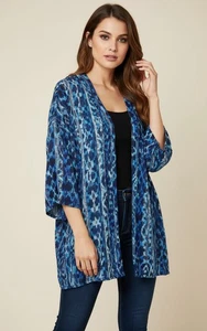 Damen Strickjacke klein blau geometrisches Muster neu mit Etikett vorne offen leichter Pullover - Bild 1 von 7