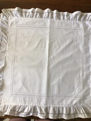 taie d'oreiller ancienne coton Volant en dentelle  - Photo 1/4