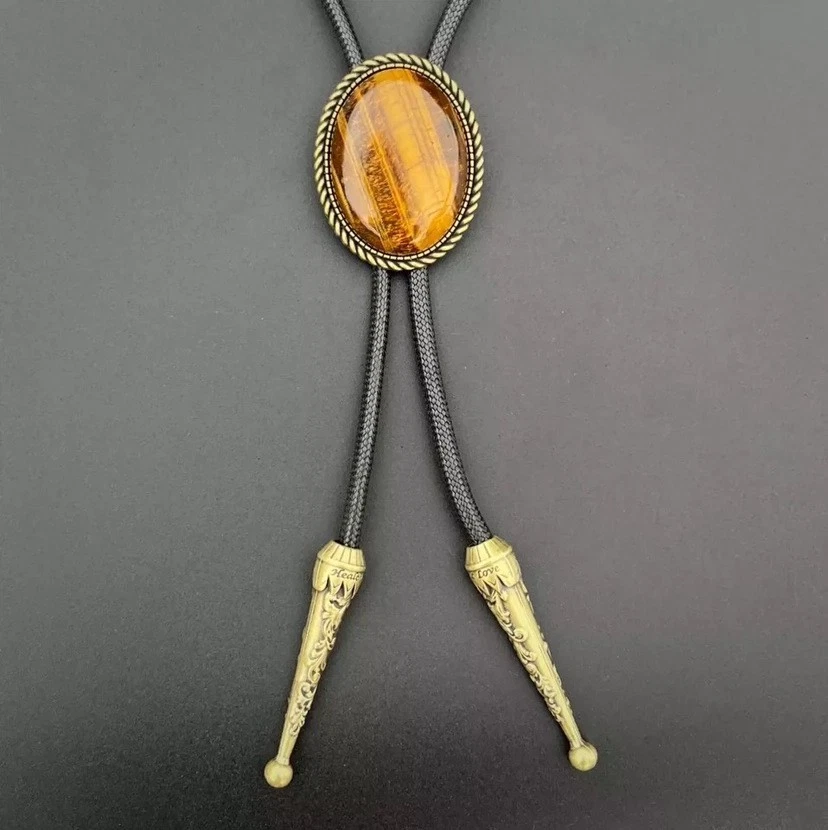 Bolo Corbata Ojo de Gato Piedra Hombre Mujer Collar Cuerda Western Denim Foto 1 de 1