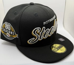 Pittsburgh Steelers 80 Seasons Patch New Era 59Fifty Fitted Hat - Black 7 3/8 - Picture 1 of 6