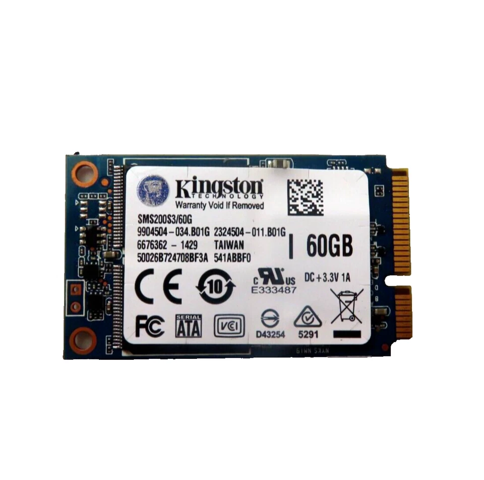 Kingston Technology mS200 Series 60GB mSATA 1.8" 6Gb/s SSD - SMS200S3/60G - Image 1 of 1