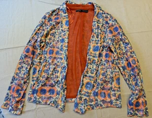 ZARA Sequin Blazer Woman's Size Large Open Drape Front Jacket #177-1634 Lined - Picture 1 of 5