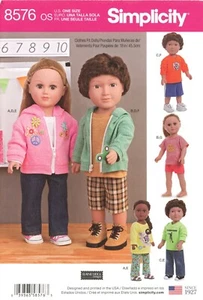 Simplicity 8576 UNISEX Shorts, Pants, T-Shirts, Hoodies for 18" Dolls UC Pattern - Picture 1 of 3