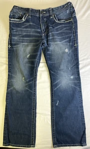 Affliction Mens Black Lable Cooper Distressed Bootcut Jeans 38x33 Long - Picture 1 of 11