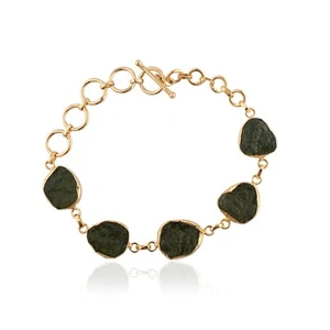 Natural Raw Moldavite 18k Gold Plated Toggle Clasp Link Bracelet Women Jewelry - Picture 1 of 5