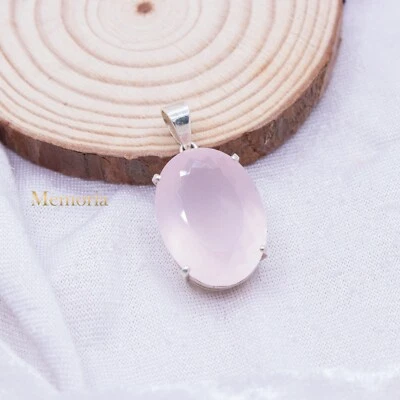 Rose Quartz Gemstone 925 Sterling Silver Handmade Jewelry Pendant Gift For Her - Image 1 of 4