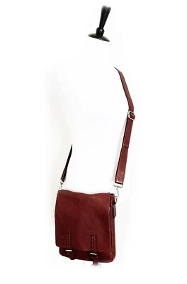 女士斜挎包邮差包真皮深红色带古董黄铜 — 第 1/4 张图片