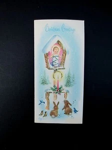 #J314 Unused Glitter Marjorie M. Cooper Xmas Greeting Card Animals by Nativity - Picture 1 of 3
