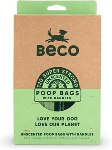 Bolsas para caca de perro Beco 120 fuertes y grandes asas para caca de corbata bolsas para caca sin perfume - Imagen 1 de 5
