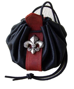 Dukatenbeutel Geldkatze Lederbeutel schwarz-rot Sack Mittelalter Fleur De Lys - Bild 1 von 3