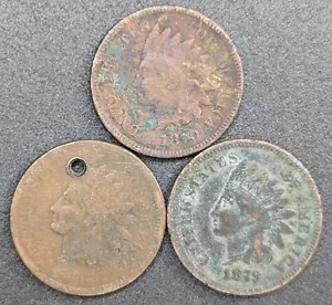 1870 1876 1879 U.S. 1C Indian Head Cent Hard to Find Better Date Coins - Bild 1 von 2