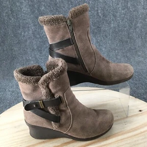 BareTraps Boots Womens 7 M Nonna Side Zip Shearling Snow Boot Brown Suede Wedge - Picture 1 of 18
