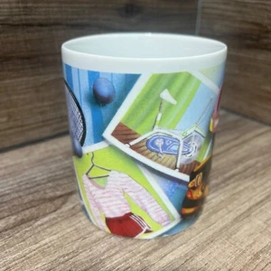 Russ Berrie Kaffeebecher Tee Sport Motiv Tennis Radfahren Schwimmen Wandern weiß - Bild 1 von 6