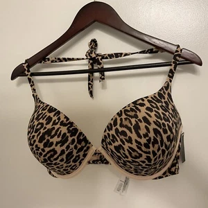 Victoria’s Secret Underwire Push Up Halter Swim Suit Top  Animal Print 36DD NWT - Picture 1 of 4