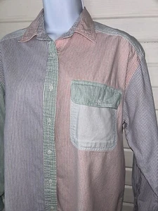 VTG Lands End Sz SMALL Pastel Colorblock Stripes Button Blouse Women's Shirt EUC - Picture 1 of 11