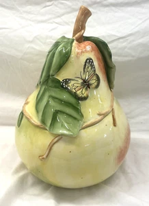 FITZ AND FLOYD SOMMER HILL COOKIE JAR RAISED PEAR AND BUTTERFLIES - Picture 1 of 5