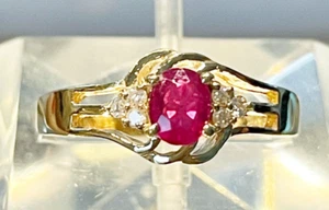 Oval Brilliant Ruby and Diamond 14k Yellow Gold Ring Size 6.75 - Picture 1 of 7