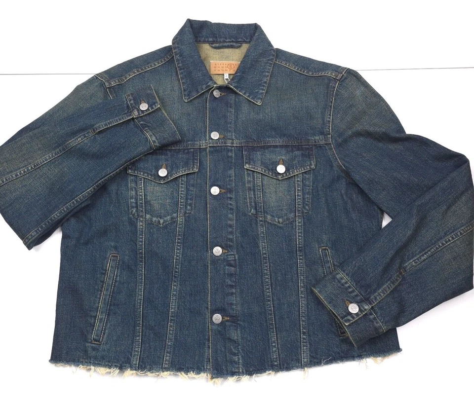 Jaqueta jeans masculina tamanho Itália 50 US$ 695 MM6 Maison Margiela borda crua - Imagem 1 de 4