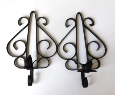 Apliques de candelabro de pared de metal de hierro forjado de 9" par de candelabros de colección MCM Foto 1 de 4
