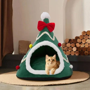Warm Cat Kitten Igloo Cave Bed Christmas Tree Pet House Puppy Kennel Nest Bed - Picture 1 of 10