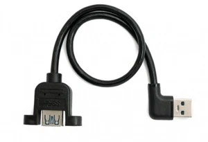 USB 3.0 Cable 30 CM Type A Socket To Plug Adapter Screw Angle Black Leather - Zdjęcie 1 z 4