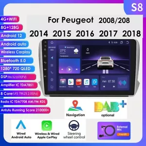 8+128GB Android 12 Autoradio GPS Navi WIFI CarPlay für Peugeot 2008/208 BT5.0 AI - Bild 1 von 24